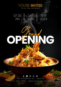 Black Modern & Minimal Grand Opening Restaura A4 template