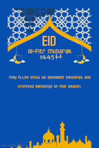 Blue and yellow Eid Mubarak greetings templat Gráfico de Tumblr template