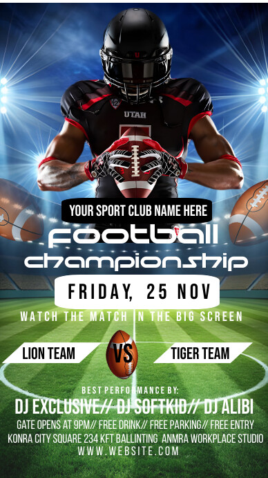Blue Maximalist American Football Flyer Insta เรื่องราวบน Instagram template