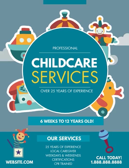 Blue Childcare Services Video Design Flyer (US-Letter) template