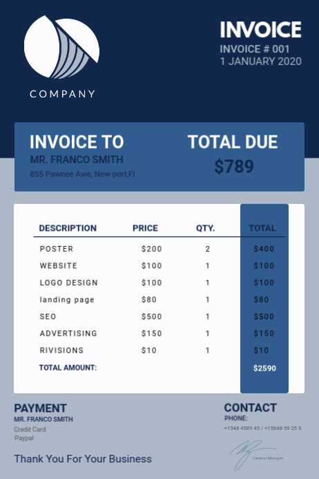 Green Work Digital Invoice Design Poster template