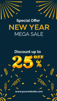Illustrative Blue And Yellow Illustration New Year Sale Instagram Story Facebook Story template