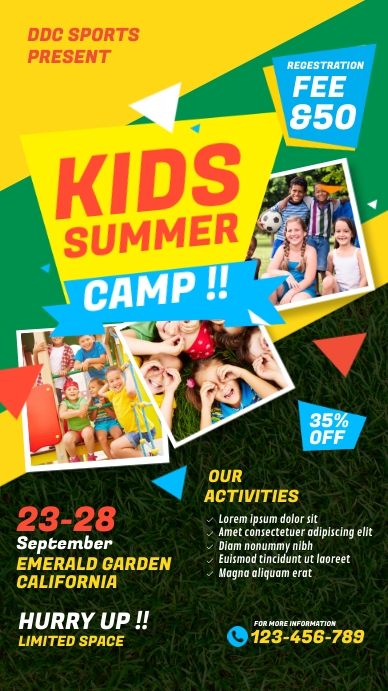 Kids Summer Camp Flyer Pantalla Digital (9:16) template