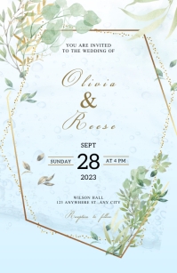 Leaf &Gold Luxury Wedding Invitation Half Page Wide template