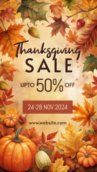 Orange Floral Thanksgiving Sale Instagram Story template