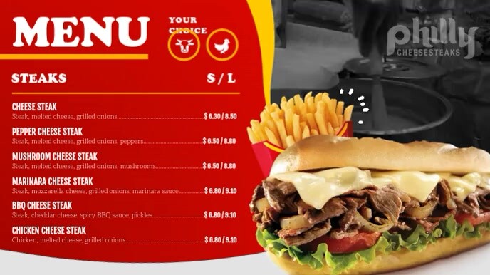 Philly Cheesesteak Landscape Menu Digitale Vertoning (16:9) template