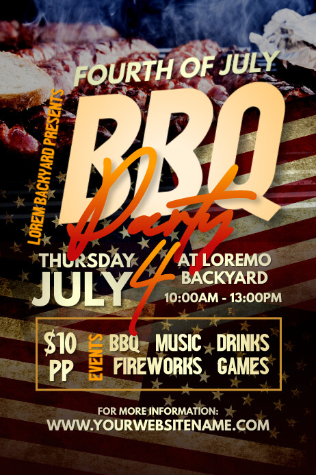 Red & Orange Professional Fourth of July BBQ 海报 template