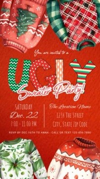 Red Maximalist Ugly Sweater Christmas Party Joyful Instagram Story template